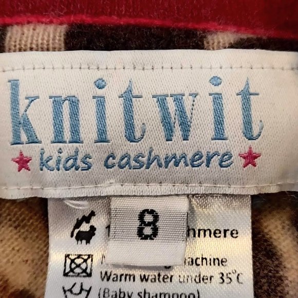 Knitwit Girls 8 Animal Print 100% Cashmere Full Zip Pockets Hoodie Jacket Flaws - Picture 9 of 11